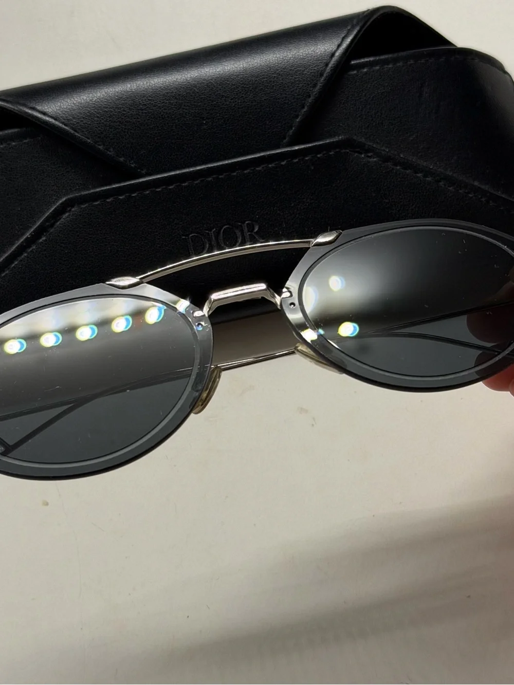Dior Men’s Black Round Sunglasses with Silver Bridge